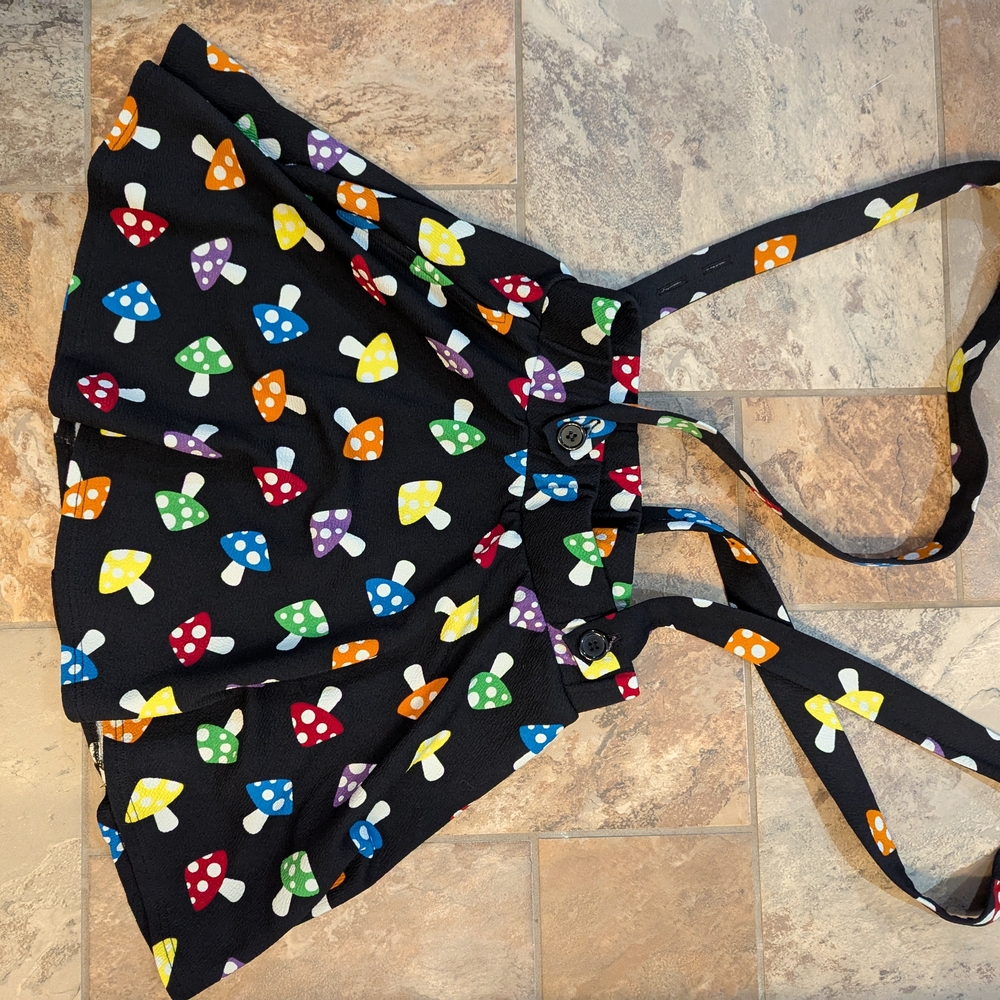 Colorful Mushroom Print Kids Suspender Skirt